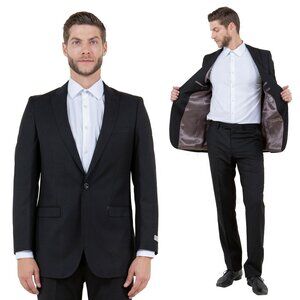 Mens 2-Piece Pick Stitch Suit, Slim-Fit Black